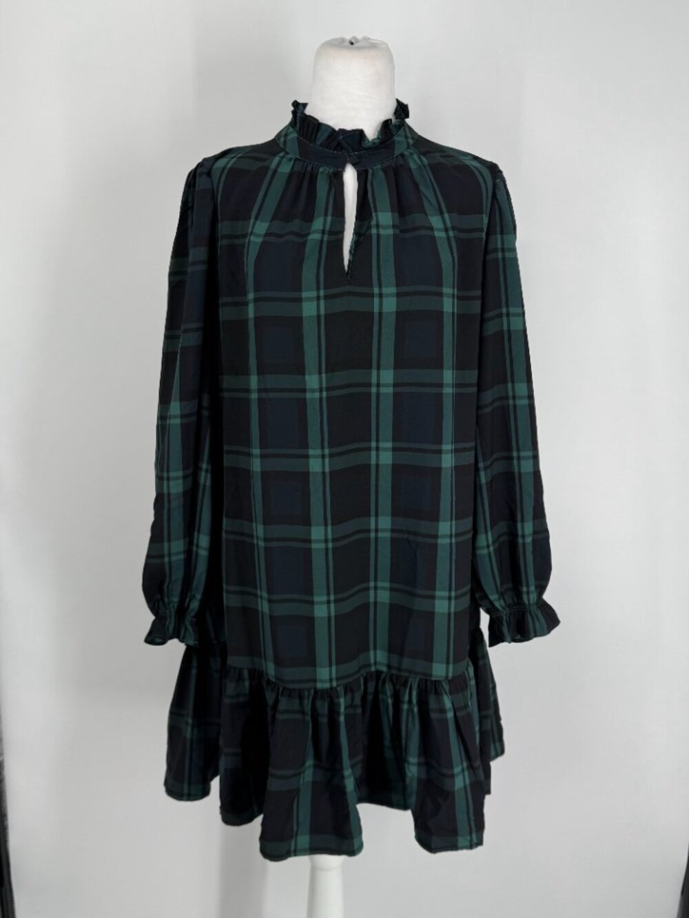 J.Crew Blackwatch Plaid Ruffle Puff-sleeve Mini Dress Size Large - Picture 4 of 11